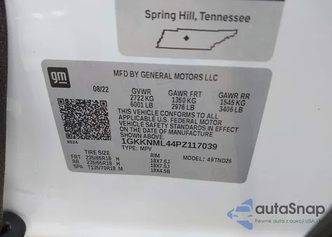 2023 GMC Acadia Fwd Slt из США, поврежденный, VIN 1GKKNML44PZ117039